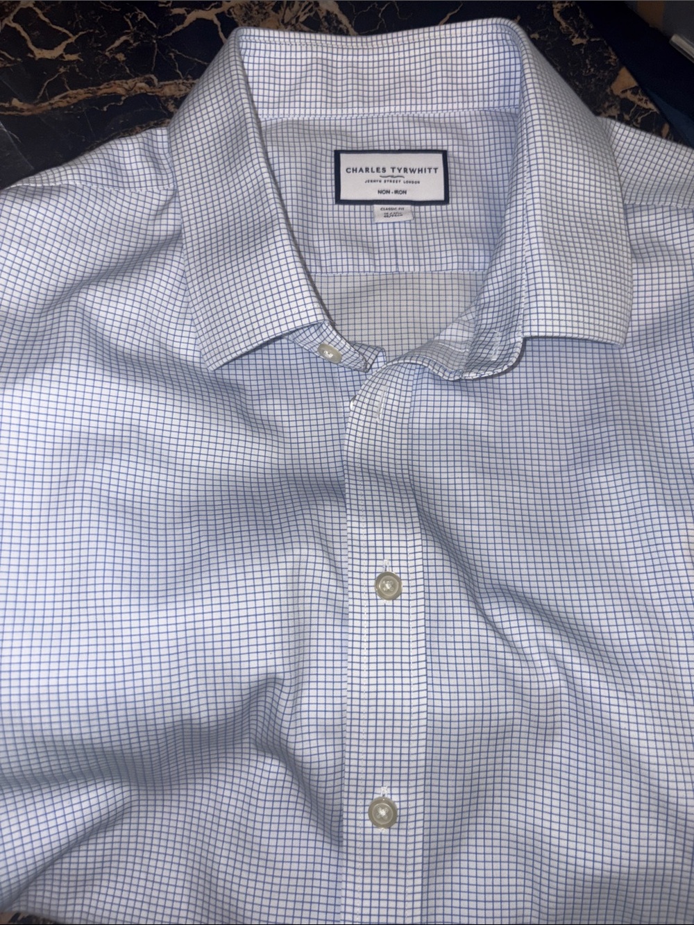 Charles Tyrwhitt Light Blue and White Micro Check Dress Shirt VGC